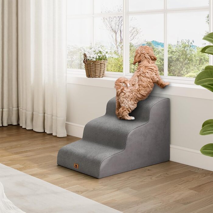 Сходинки для собак та котів, 3 сходинки, 40 см, сірі. Зручні для літніх тварин, миються, не слизькі. Для дому, до ліжка, дивану.