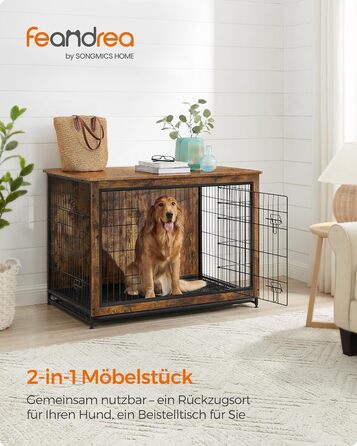 Клітка для собак Feandrea з журнальним столиком, вінтажний коричневий, 112 x 75 x 82 см, до 36 кг