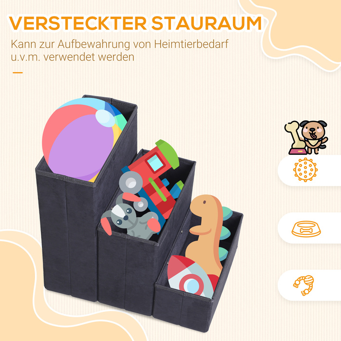 PawHut Pet Stairs Складні сходи для кішок Сходи для собак з 3 сходинками для зберігання для кішок і собак МДФ чорний 40x54x48см