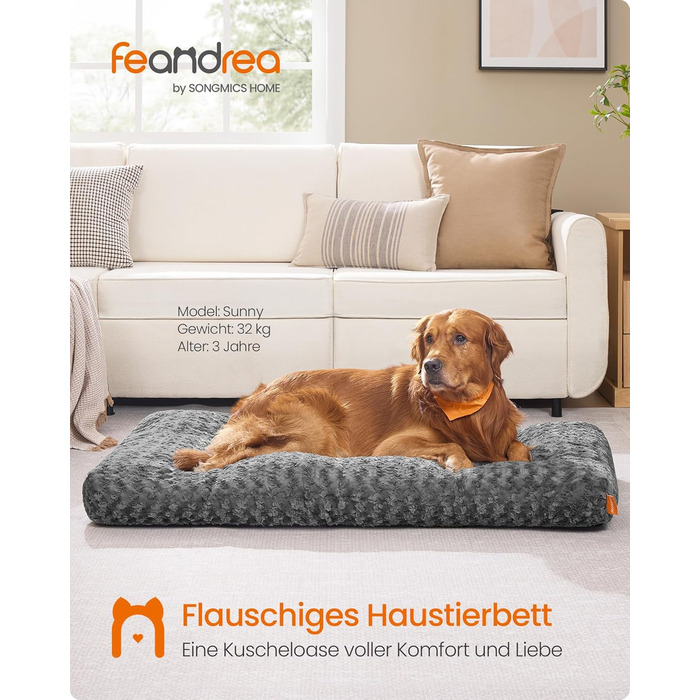 Ліжко для собак Feandrea XL, м'яке, для великих собак, 110 x 73 см, сірий, PGW293GN01