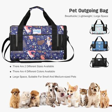 PETCUTE Транспортна сумка для котів та собак, складана, з плечовим ременем, схвалена авіакомпаніями, дихаюча, знімний килимок, M, Marineblau (Морський блакитний)