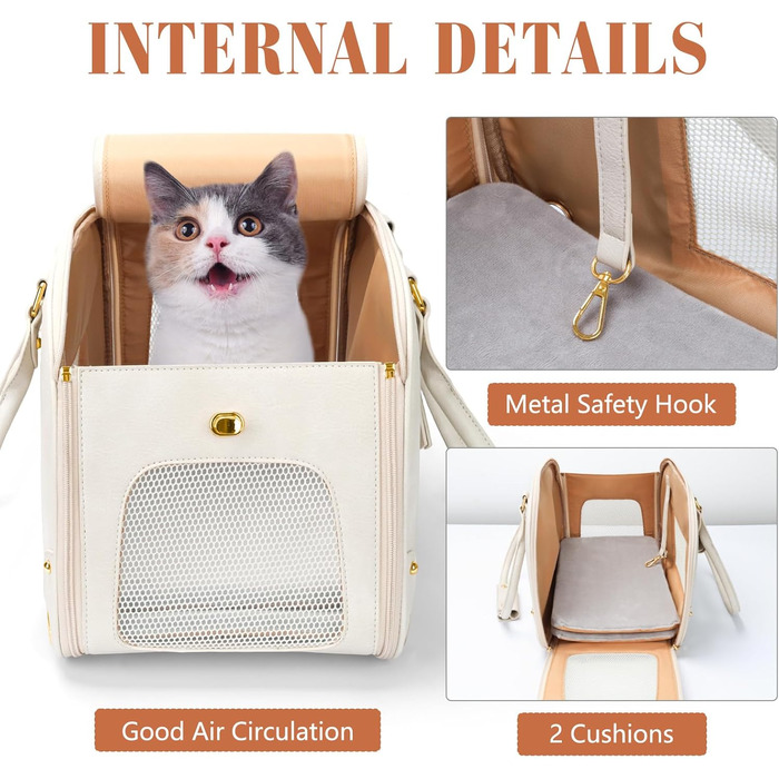 Сумка-переноска для собак та котів PetsHome, Premium-нейлон, водонепроникна, 44x26x55 см, Бежева