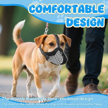 Нашийник-маска для собак, м'який, дихаючий, сітчастий матеріал, регульований, для малих, середніх та великих собак, запобігає гавкоту, їжі та кусанню, 2 шт. Чорний/Білий S