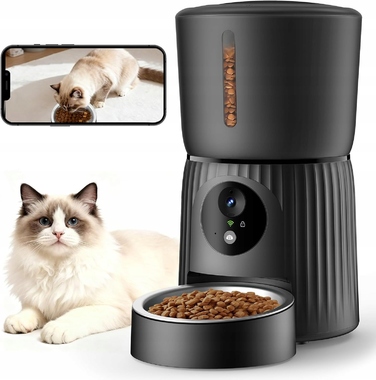 Автоматичний годувальник Faroro для котів та собак з камерою 1080P, WiFi, об'ємом 4 л, керування через додаток, чорний