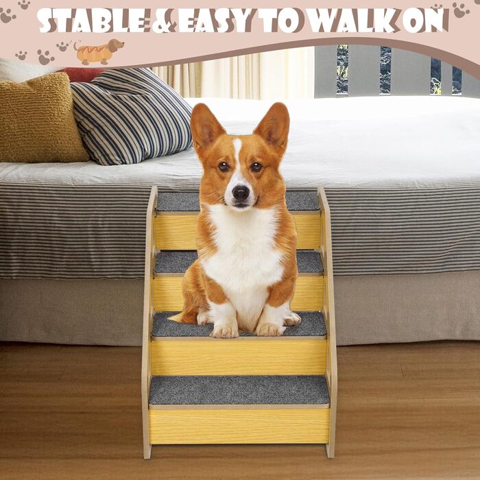 Сходинки для собак: дерев'яна драбинка для маленьких і середніх собак, 4 сходинки, 38.1 см, для ліжка/дивану
