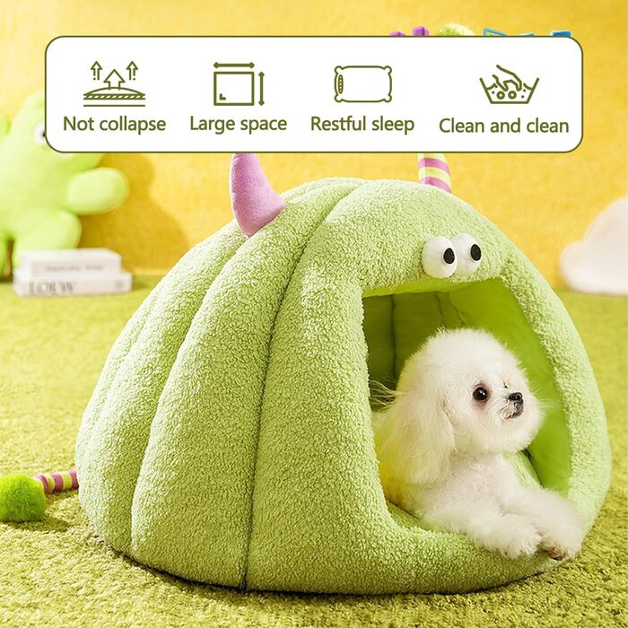 Кішка-будинок Galatée, тепле ліжко-будинок для котів та собак, м'яке ліжко для собак, затишний іглу для собак, миле картун-кімнатко для котів, ліжко для домашніх котів (L, Зелений) L Зелений