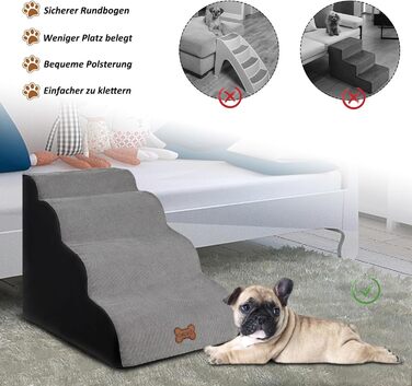 Сходинки для собак Caliyo: 2 сходинки, для маленьких собак та котів, 26 см, знімний чохол та протиковзка підставка, для ліжка, дивану та авто (55×40×26cm), сірі