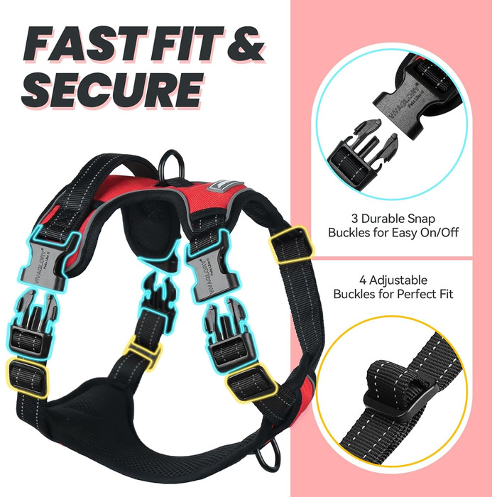 Шлейка для собак VIVAGLORY Easefit, антинатяжна з ручкою, для тренувань та прогулянок, з м'якою підкладкою, анти-вислизання, для собак середніх розмірів, червона, обхват грудей 51-74 см