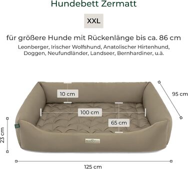 Ортопедичне ліжко для собак HOUND & NATURE Zermatt XXL, з високим бортиком, м'який диван для дуже великих собак, знімна і прана подушка, 125x95 см, колір тауп