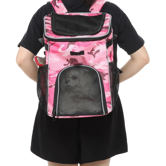 Велосипедний кошик для собак, м'який, вентильований рюкзак-переноска для собак, водонепроникний переноска для тварин на велосипед для подорожей, кошик для котів та собак, знімний (Рожевий камуфляж)