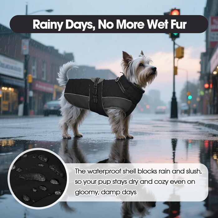 Водонепроникний зимовий теплий накидка для собак QBLEEV, чорний, середній розмір, фліс, регульований, з відбиваючими елементами