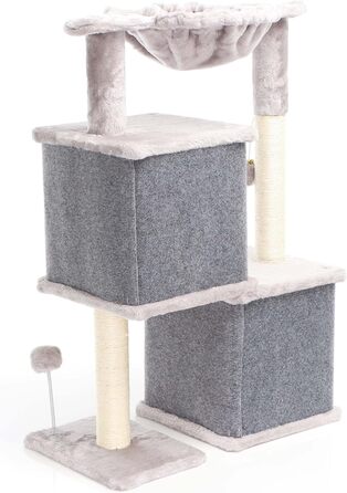 Котячий будиночок-крізьомачка Fudajo сірого кольору, 71,5 см, з платформою для відпочинку, лежаком, дряпалкою та будиночком для котів. Кліматичний комплекс для котів