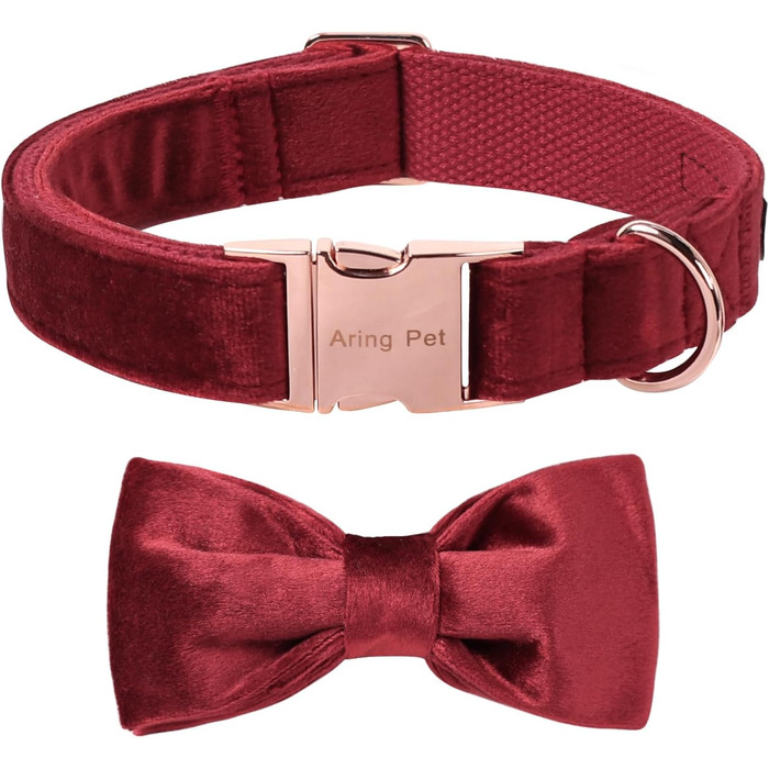 Нашийник для собак Aring з бантиком, регульований, м'який, темно-зелений (M), червоний (для свят)