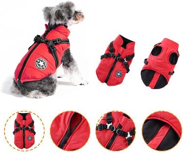 Водонепроникна куртка для собак середнього розміру на зиму. Тепла, з підкладкою, з грудним ременем, світловідбиваюча, без рукавів, з шлейкою, червона M