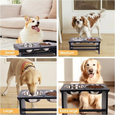 Підвищені годівниці для собак великих порід, годівниці на підставці, без розливання, годівниця для собак велика з 2 мисками з нержавіючої сталі (чорний) XL, висота 35.56 см, об'єм миски 48 oz (чорний)