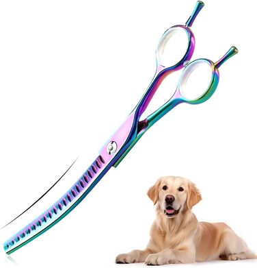 Ножиці для грумінгу собак та котів 7.2 дюйми, вигнуті, професійні, з нержавіючої сталі 440C, ручна робота