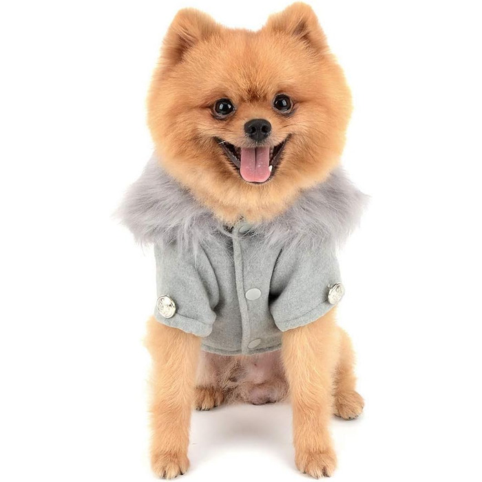 Зунеа Тепла куртка для тварин Pea Coat для цуценят, флісова куртка, жакет для маленьких собак і котів, зимовий парка, вітрозахисний, з штучним хутром, європейський стиль, сірий, великий розмір