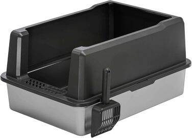 Набір з 2 котячих туалетів XXL з нержавіючою сталлю та бортиком 71 x 50,5 x 35 см сіро-срібного кольору, включаючи лопатку
