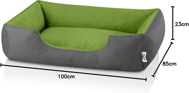 Ліжко для собак BedDog XL - м'яке, зручне, знімний чохол, для середніх собак, GREEN-ROCK (сірий/зелений), 100 x 85 x 23 см