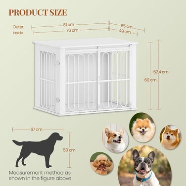 Дерев'яний вольєр для собак, 81 см, вольєр-стілець для дому, 2 двері, розсувні, для маленьких та середніх собак, міцний, 81 × 55 × 62,4 см, білий