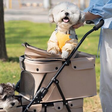 Візок для собак Homewell 2в1, двоярусний, з підстаканниками, сумка-переноска, складний, з гальмом, для собак, 67x50x95 см, рожевий