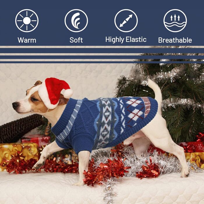 Теплий зимовий светр для собак маленьких порід з отвором для шлейки, блакитний (S)