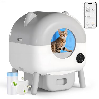 Автоматичний лоток для котів Katzenklo з самоочищенням, велика ємність 90л+15л, панель керування, керування через додаток, AI-моніторинг здоров'я кота, XXL