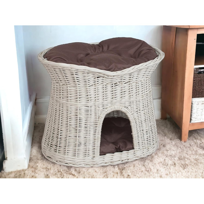 Двоярусне ліжко-будка для котів та собак з подушками, коричневе/біле, 60 см (XL)