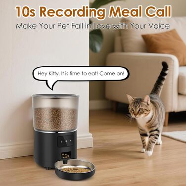 Автоматичний кормушка для котів з Wi-Fi, 4L, з нержавіючою чашею, програмування до 10 прийомів їжі на день, керування через додаток