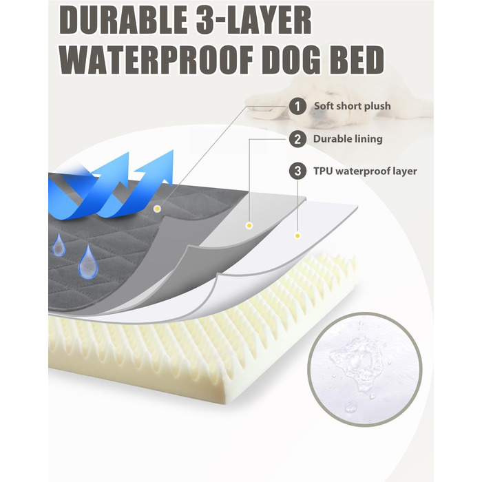 Ортопедичне ліжко для собак великих порід, вологостійке, знімний, пральний чохол та неслизьке дно, стеганий матрац для переноски, 119 x 73 см, темно-сірий колір
