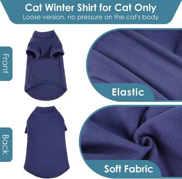 Пуловер з коміром-стійкою для котів AOFITEE, м'який одяг для котів Sphynx без шерсті, теплий котячий пуловер з рукавами, флісовий зимовий піжамний комбінезон для кошенят, котів, темно-синій, розмір S