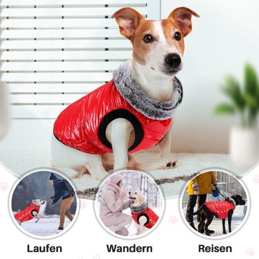 Водонепроникний собачий плащ з шлейкою, флісова комір-стійка, тепла зимова куртка для собак з подвійним блискавкою, куртка для собак з відбиваючими елементами, червоний, розмір S