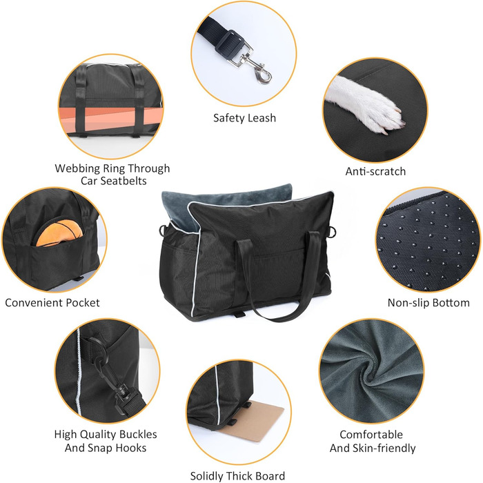 Автокрісло для собак та котів, середньорозмірне, знімний, миючий, з хутром, для цуценят, м'яке та тепле, S (Чорний, Маленький)