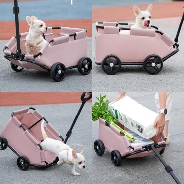 Візок для міні-тваринок, рожевий: котячий/собачий, складний, з лебідкою, EVA-колеса, 7 кг