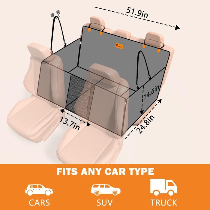 Подовжувач для заднього сидіння для собак, чорний, для автомобілів, SUV, пікапів. Міцне дно | Чорний, помаранчевий