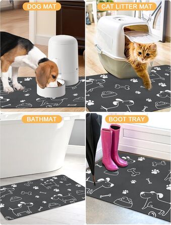 Нековзна килимок-підкладка під миску для собак та котів, сірий, з принтом 'I love my dog', 43 x 75 см