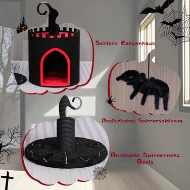 Готичний котячий комплекс з ліжком-саркофагом, чорний котячий оазис для Хелловіну, готичні меблі для котів (компактний)