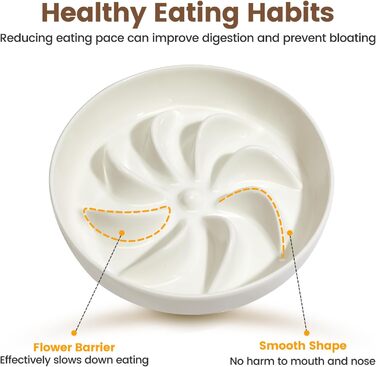 PETTOM Миска для котів протиковзаюча, піднята, керамічна, для повільного годування, біла. Підходить для котів та маленьких собак.