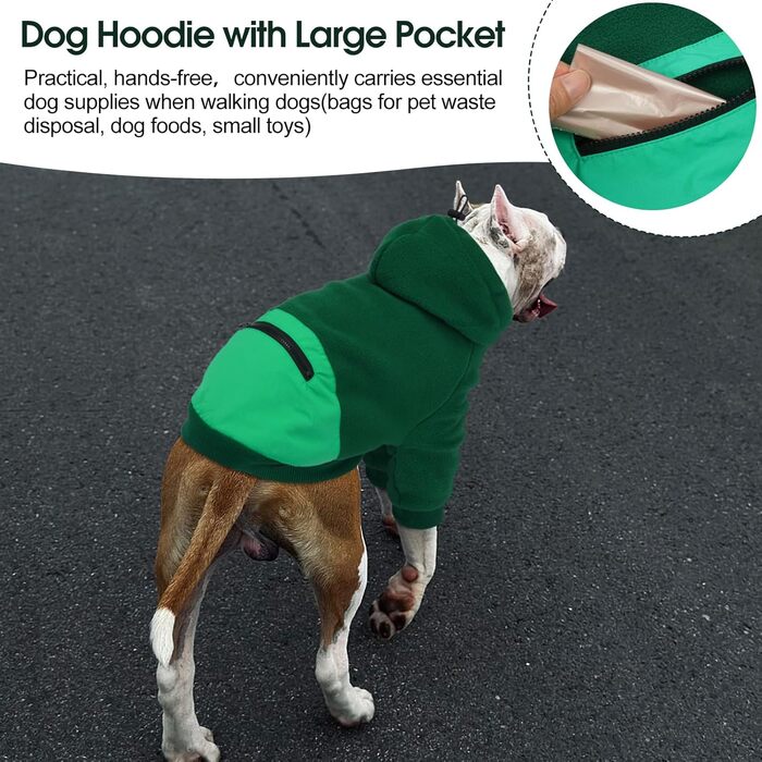 Світшот з капюшоном для великих собак Nanaki, тепла флісова куртка з кишенею для хлопчиків та дівчаток, підходить для Бульдога, теплий зимовий одяг для собак (Сірий, X-Large Зелений)