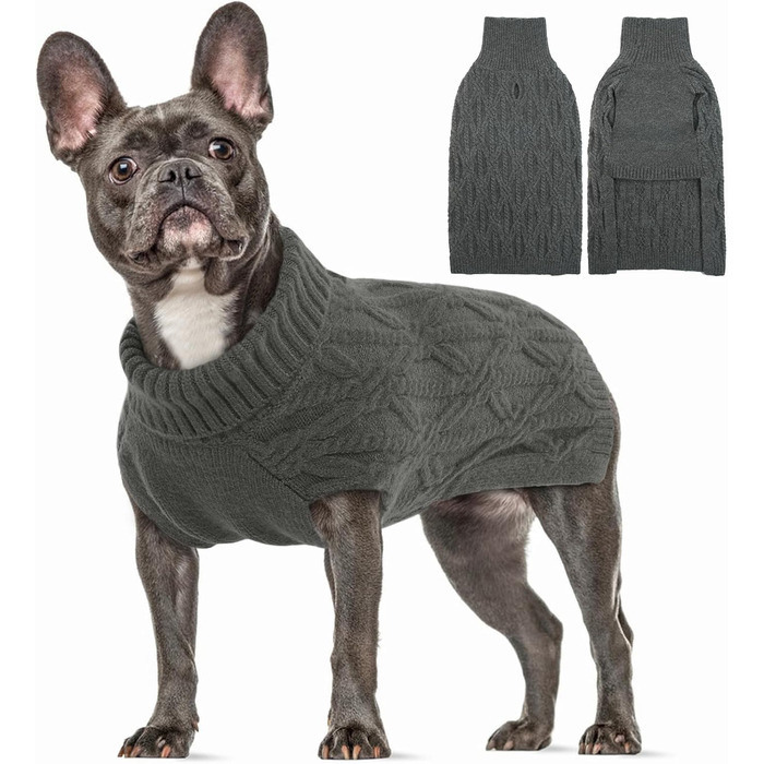 Пуловер для собак, теплий зимовий одяг для собак: куртка, жилет, одяг для цуценят, пуловер для собак, святковий одяг для собак, одяг для маленьких собак, пуловер для чихуахуа (L, сірий)