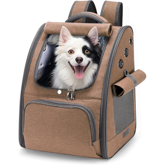 ALLSOPETS Рюкзак для собак і котів, складаний, дихаючий, з сонцезахистом, для подорожей, кемпінгу та прогулянок, хакі-коричневий