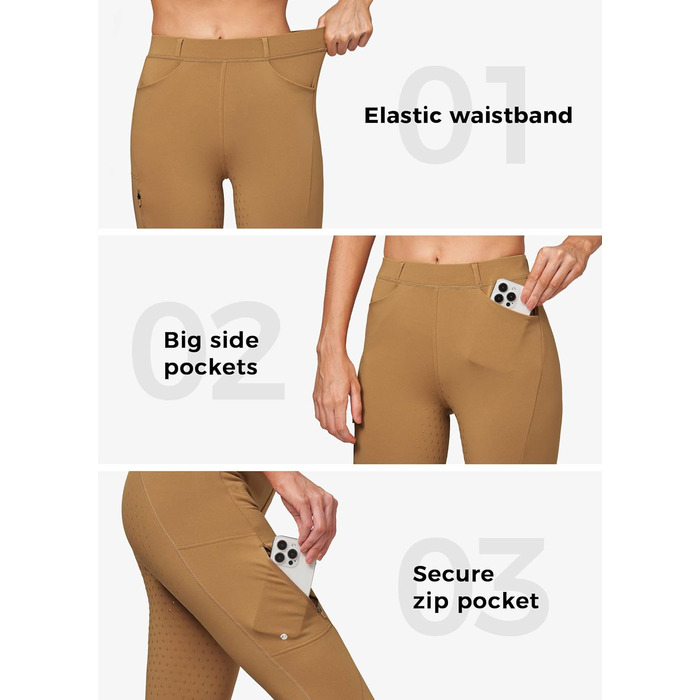 Спортивні штани для верхової їзди WILLIT Daen Reithose з флісовою підкладкою, повний силіконовий захват, кишені, петлі для ременя (M, Кофе)