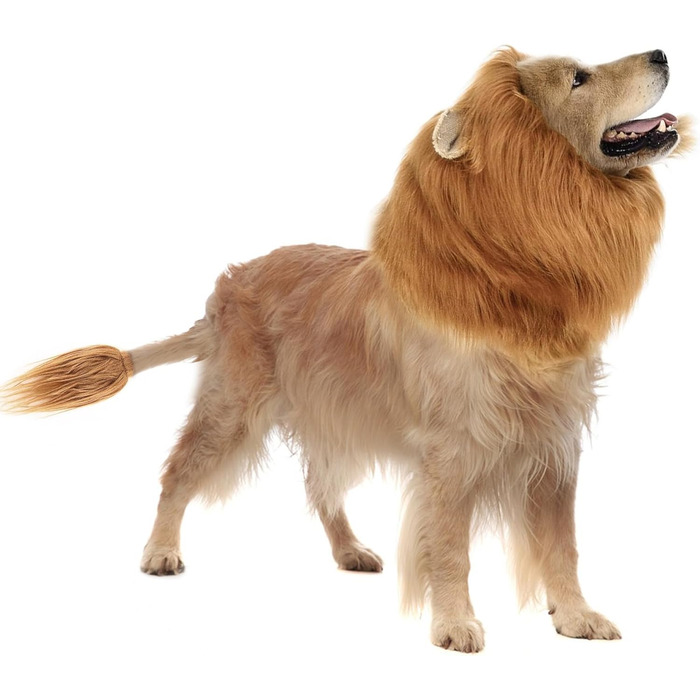 Костюм лева для собак середніх та великих порід, реалістична грива, костюм для Хелловіну, фотосесій, розваг, світло-коричневий, розмір L + хвіст, світло-коричневий L