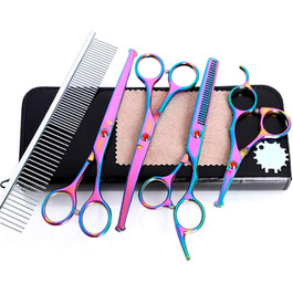 Набір професійних ножиць для грумінгу собак та котів з нержавіючої сталі. Ножиці для грумінгу з закругленими кінцями та витонченим лезом. Ідеально підходять для стрижки та витончення шерсті.