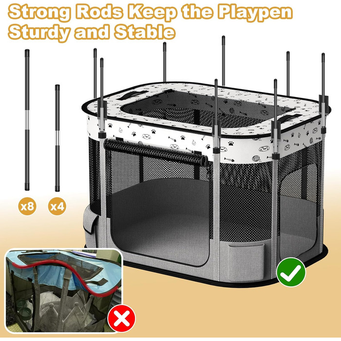 Портативний вольєр для котів DESELL, сірий, 8-разово посилений, розкладний, для кошенят, собак, indoor та outdoor