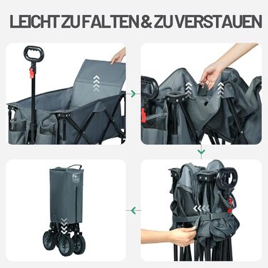 Вагончик Timber Ridge XXL: вантажний, складаний, з кишенями та тримачем для напоїв, для саду, кемпінгу, покупок (сірий)