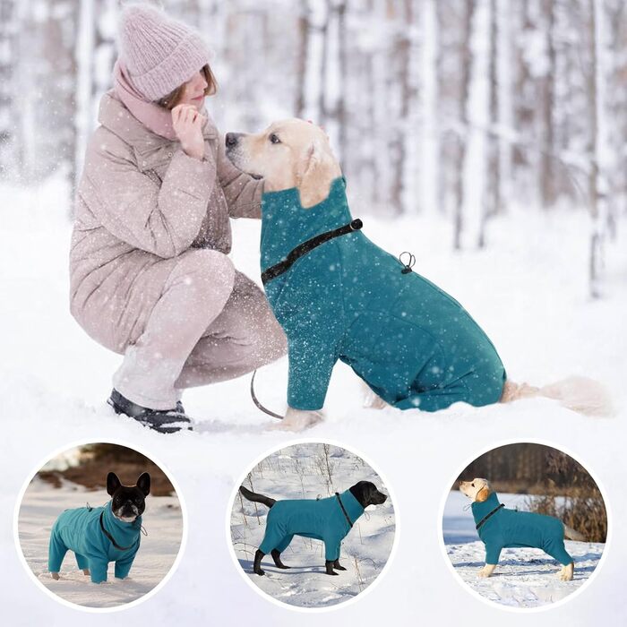Теплий зимовий одяг для собак: пуховик, тепла куртка, піжама, комбінезон, одяг для собак S, M, L, великих, середніх, малих порід, зелений