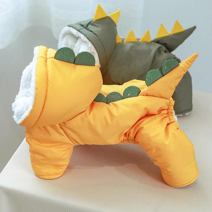 Теплий зимовий костюм для собак - динозавр, капелюшок, овчість, тепла куртка-комбінезон для маленьких собак (зелений, XL)