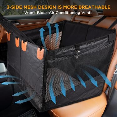 Автокрісло для собак великих та середніх порід – водонепроникне, з жорсткою основою, сітчасті вікна, кишені для зберігання та регульовані ремені