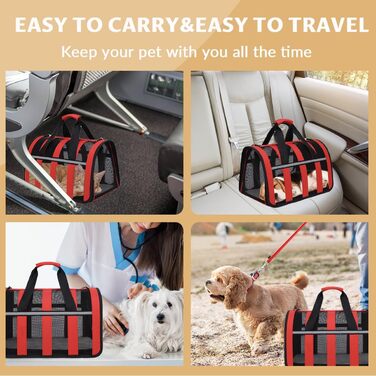 Транспортна переноска для кота Treer, з сіткою, складана, червона, 40x27x24 см